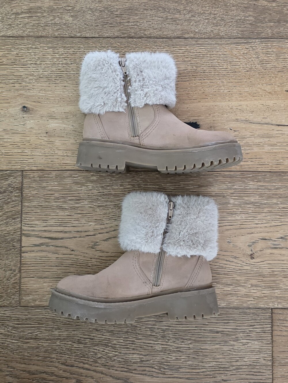ZARA Girls’s Faux Fur Ankle Boots in Light Beige